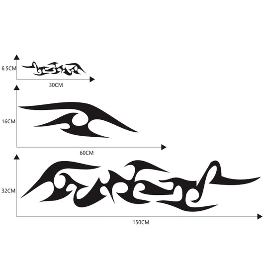 Flame pattern car sticker set size diagram, black tribal flames, 150cm x 60cm
