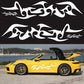 Flame pattern car sticker set with black tribal flames on a yellow sports car