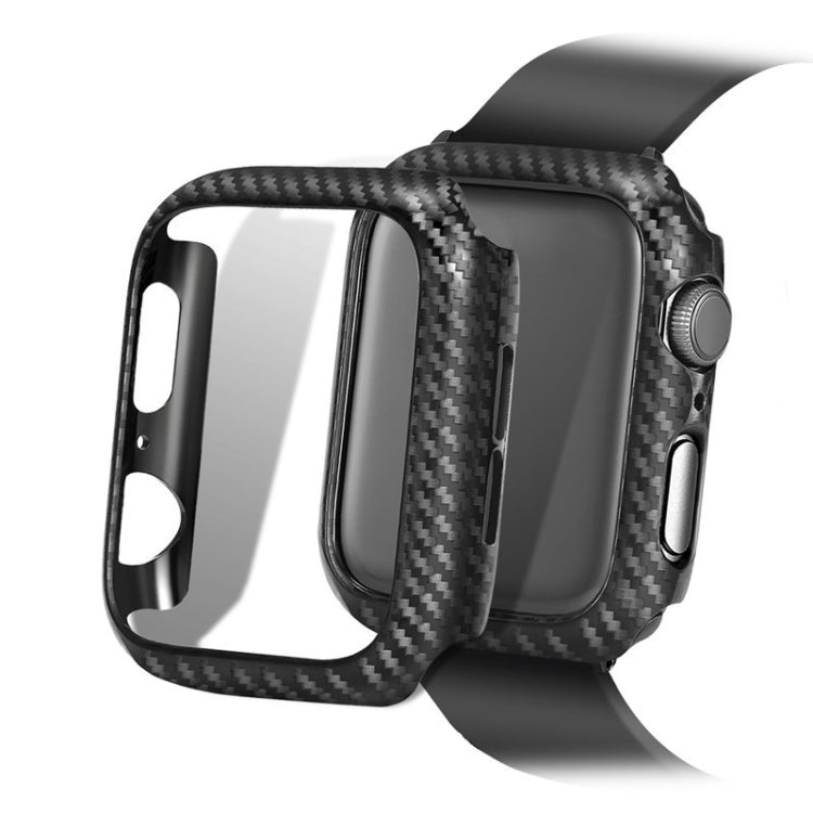 Carbon fiber watch case with clear screen cover, dark gray carbon pattern frame