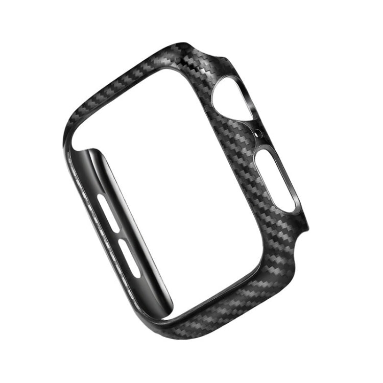 Carbon fiber watch case, dark gray carbon texture, open cutouts on left and right
