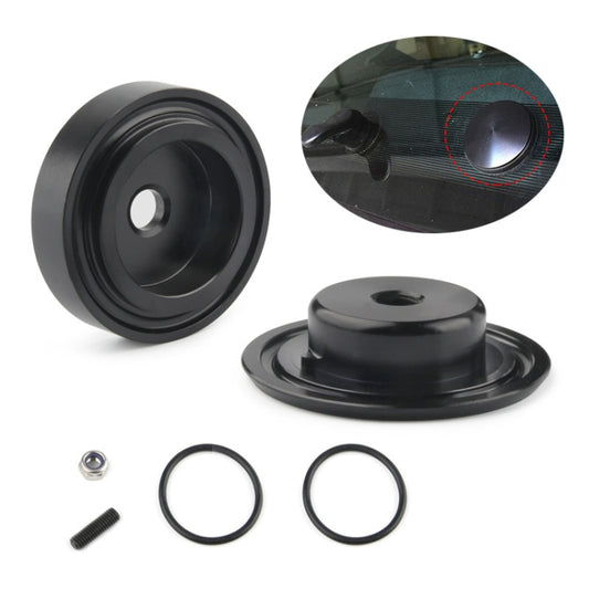 Black rear wiper arm cover kit with base, cap, rings, and mounting hardware