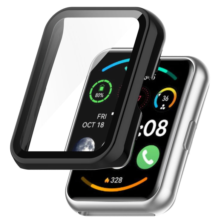Black integrated tempered glass watch case with clear front screen cover
