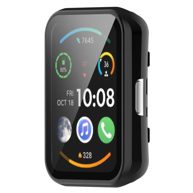 Black integrated tempered glass watch case with side buttons and clear screen cover