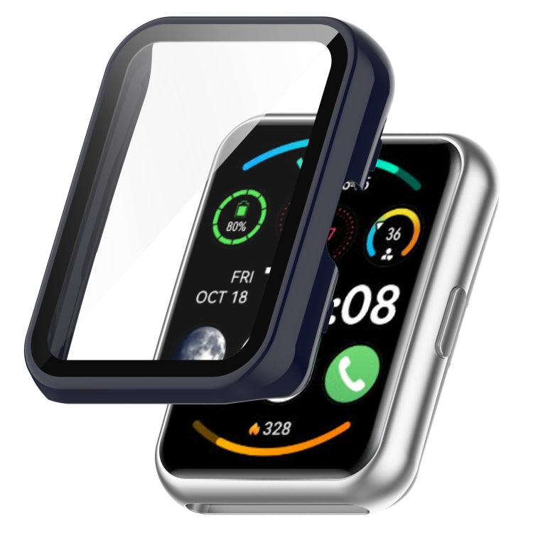 Ink blue integrated tempered glass watch case with clear front screen cover