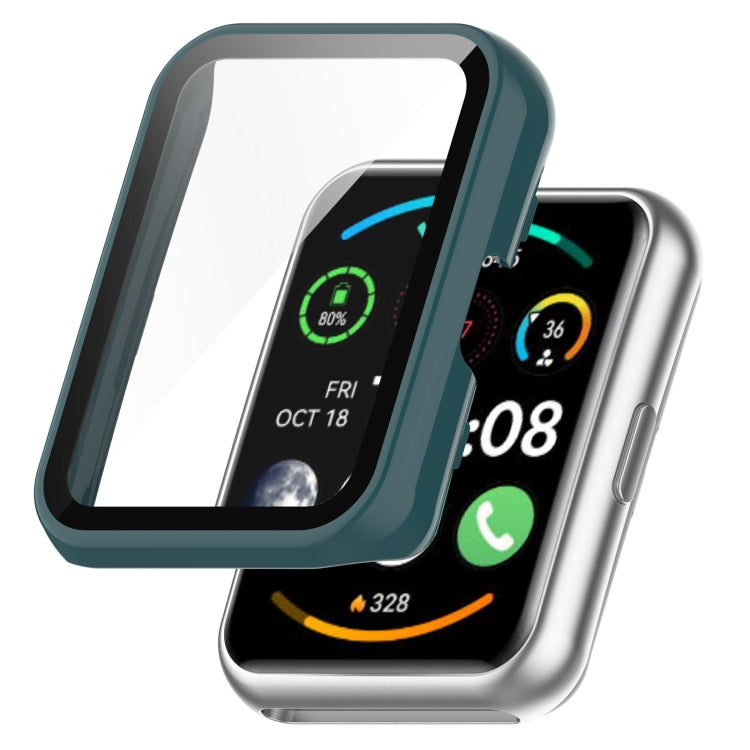 Green integrated tempered glass watch case with clear front screen protector