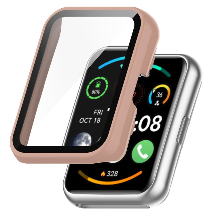 Pink integrated tempered glass watch case with clear front screen protector