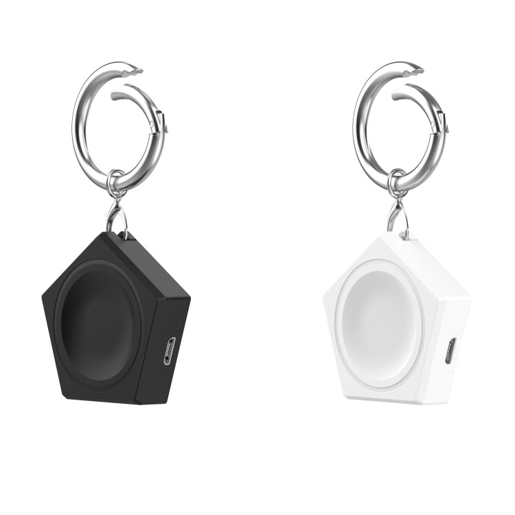 Black universal smart watch charger with keychain ring and octagon charging dock