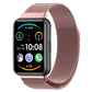 Milanese magnetic stainless steel watch band in rose pink, mesh metal strap.