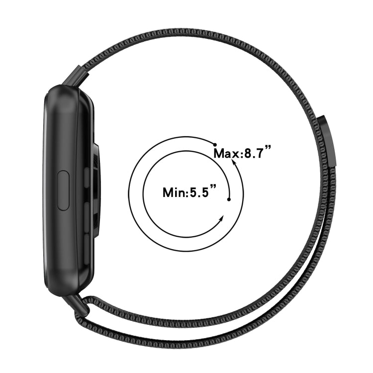 Milanese magnetic watch band sizing: 5.5–8.7 in wrist circumference.