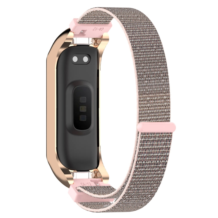 Nylon loop watch band for Galaxy Fit 2 with grey weave and rose-gold frame