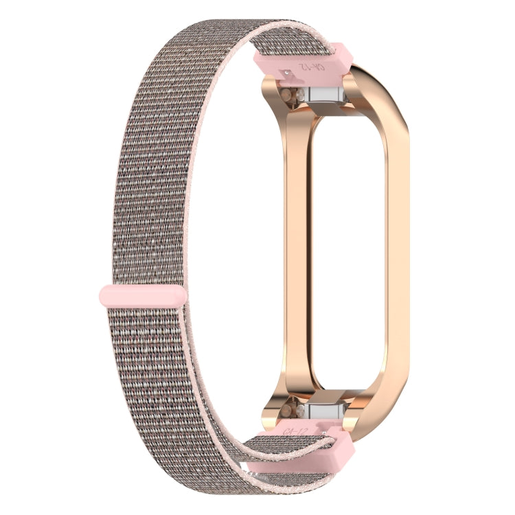 Nylon loop watch band for Galaxy Fit 2 with rose-gold metal frame and grey strap