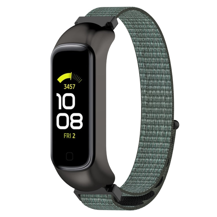 Nylon loop watch band for Galaxy Fit 2 with army-green woven strap and black frame