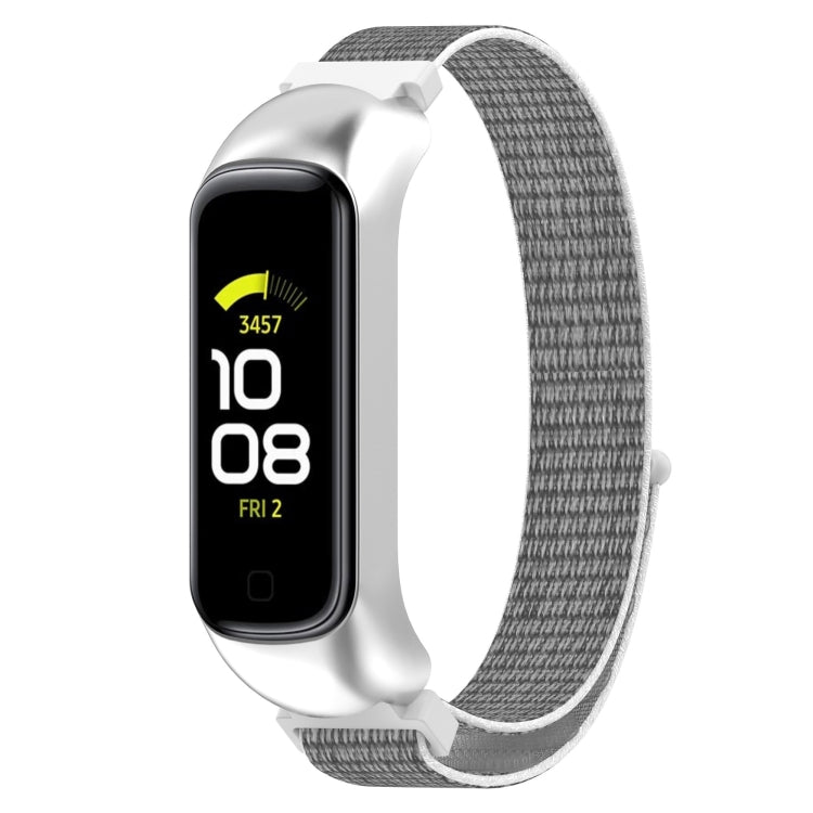 Nylon loop watch band for Galaxy Fit 2 with grey woven strap and silver frame
