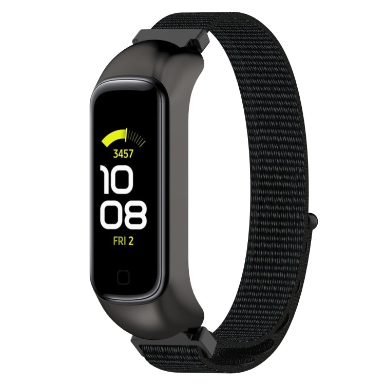 Nylon loop watch band for Galaxy Fit 2 with black woven strap and black frame