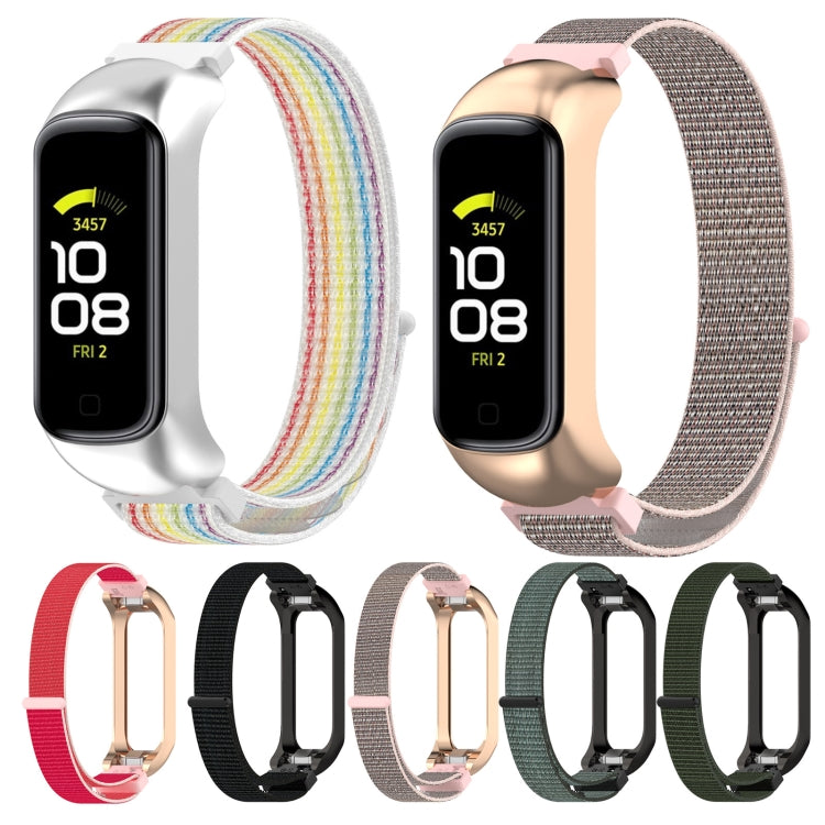 Nylon loop watch bands for Galaxy Fit 2 in multiple colors, including rainbow and gray