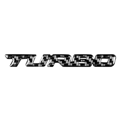 Black carbon-fiber style decorative car body decal with raised letter emblem