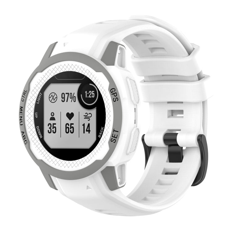 Silicone sports watch band in white, with adjustable buckle and vented strap holes