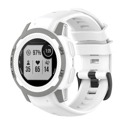 Silicone sports watch band in white, with adjustable buckle and vented strap holes