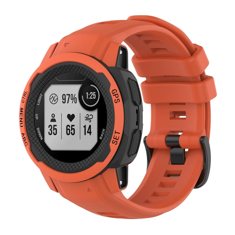 Orange silicone sports watch band with clasp and adjustable holes for Garmin Instinct 2S