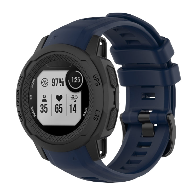 Navy silicone sports watch band with clasp and adjustable holes for Garmin Instinct 2S
