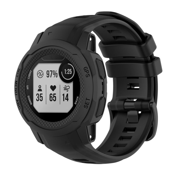 Silicone sports watch band in dark color, with buckle and perforated strap holes
