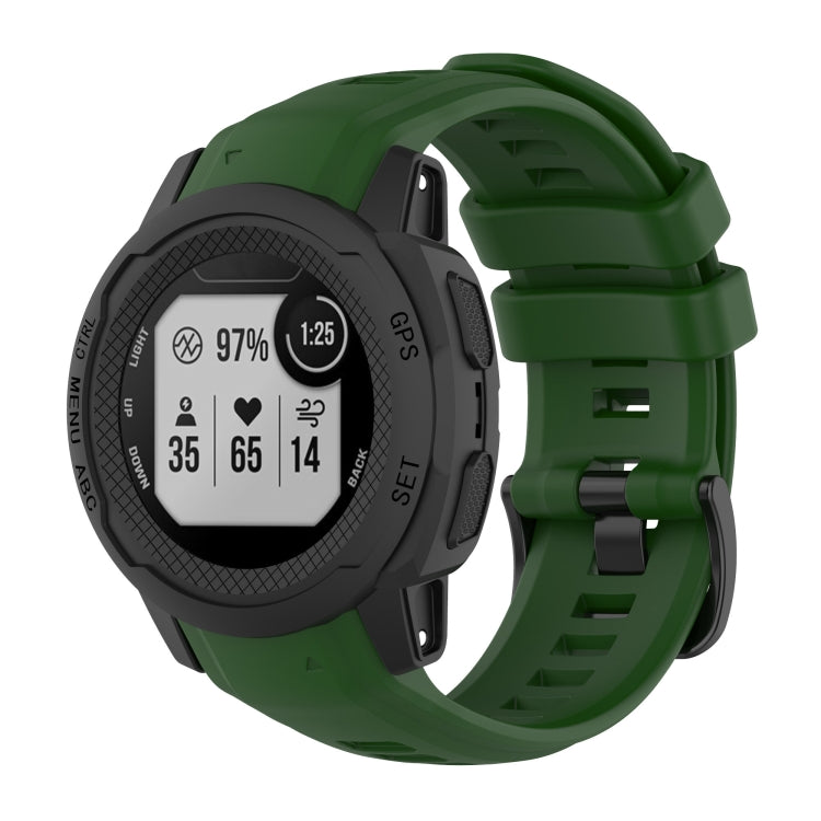 Silicone sports watch band in green, with adjustable buckle and vented strap holes