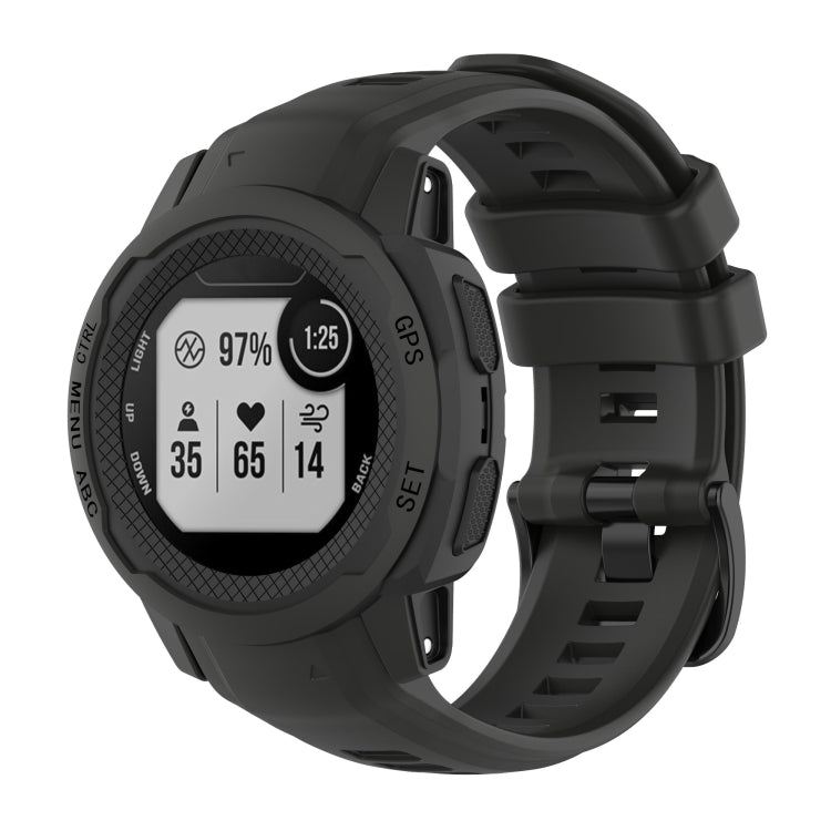 Silicone sports watch band in dark color, front view with quick-release style lugs