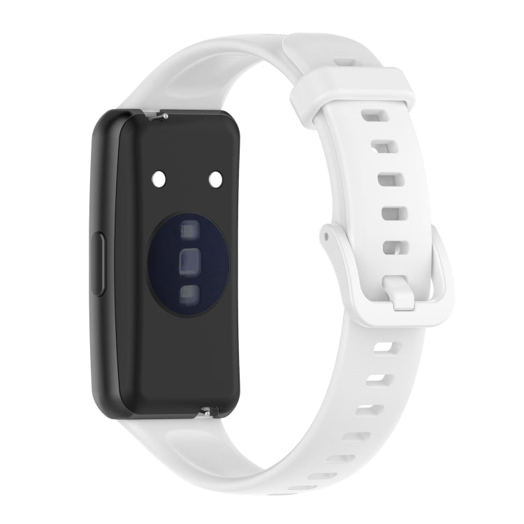 Silicone watch band with white strap and clasp, adjustable fit for smartwatch