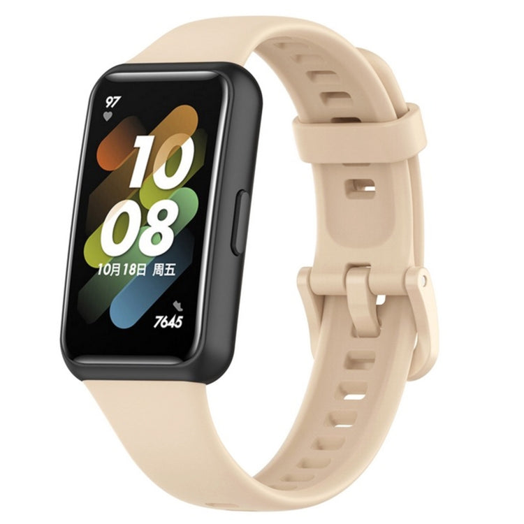 Silicone watch band with light beige strap and buckle, adjustable smartwatch fit