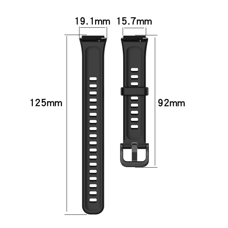 Silicone watch band size chart with strap width and length measurements