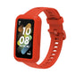 Red silicone adjustable watch band with square smartwatch display and side clasp strap