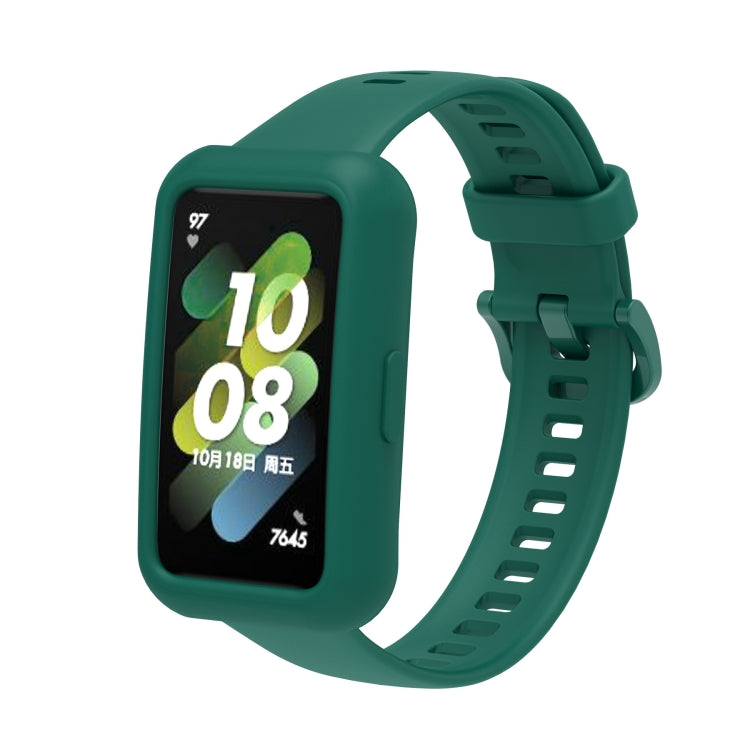 Dark green silicone adjustable watch band with square smartwatch display and clasp strap