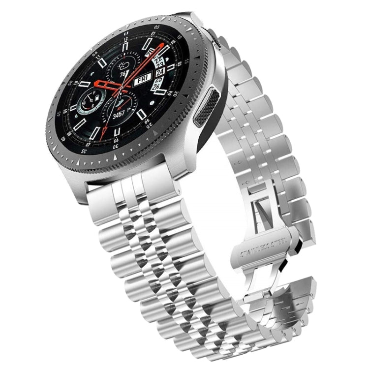 Five-bead stainless steel watch band with silver links and metal clasp
