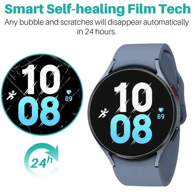 Self-healing 44mm smartwatch screen protector hydrogel film on blue watch face
