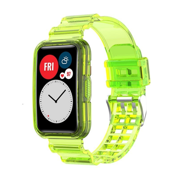 Integrated transparent silicone watch band, transparent lime green, link-style strap