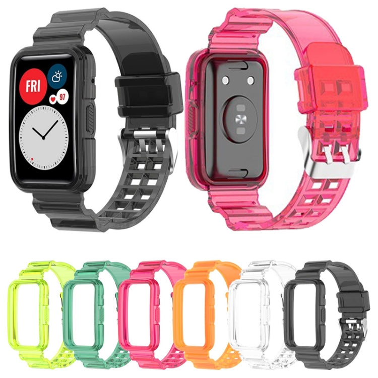Transparent silicone watch band for Huawei Watch Fit 2, integrated strap in multiple colors shown