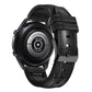 Black textured silicone watch band, side view, with metal buckle and strap holes