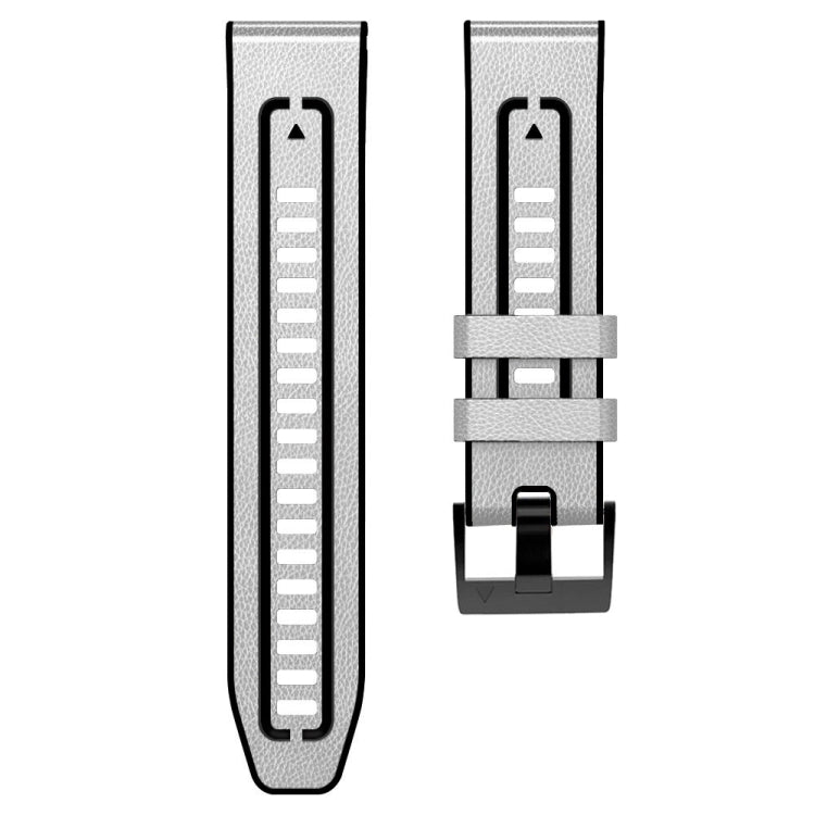 White silicone and leather quick-release watch band with adjustable pin buckle