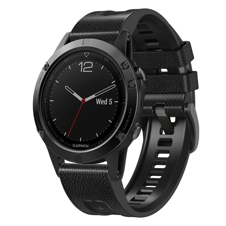 Black silicone and leather quick-release watch band for Garmin Fenix 7X