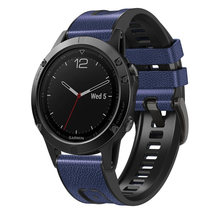 Dark blue silicone and leather quick-release watch band for Garmin Fenix 7X