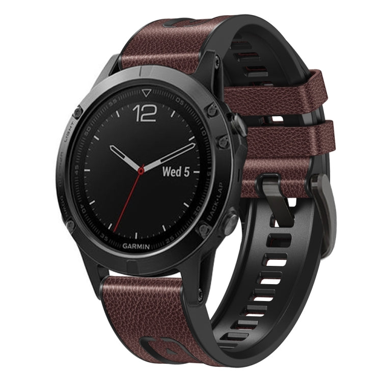 Brown silicone and leather quick-release watch band for Garmin Fenix 7X