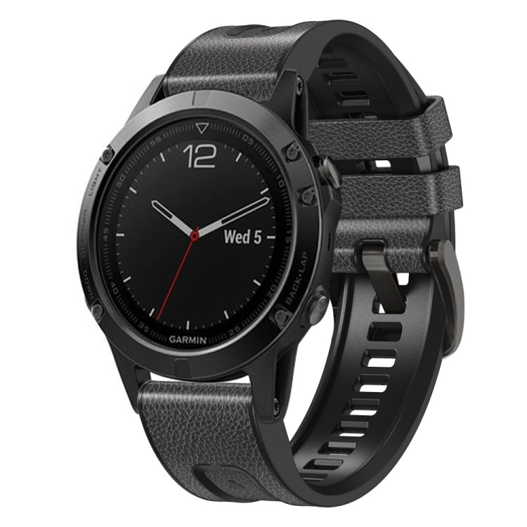 Charcoal grey silicone and leather quick-release watch band for Garmin Fenix 7X