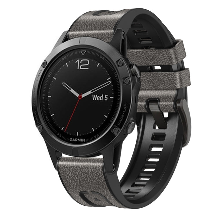 Silicone and leather quick-release watch band, dark gray with black buckle