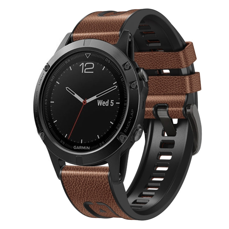 Silicone and leather quick-release watch band, brown leather with black buckle