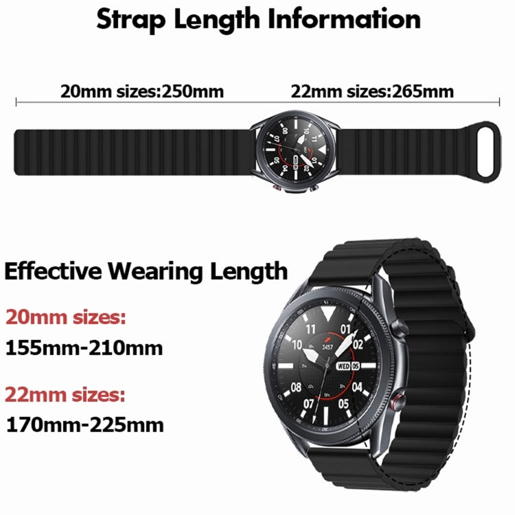 Silicone watch band measurement graphic with black band and round watch face