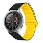 Yellow silicone watch band with reverse buckle and magnetic clasp, segmented links.