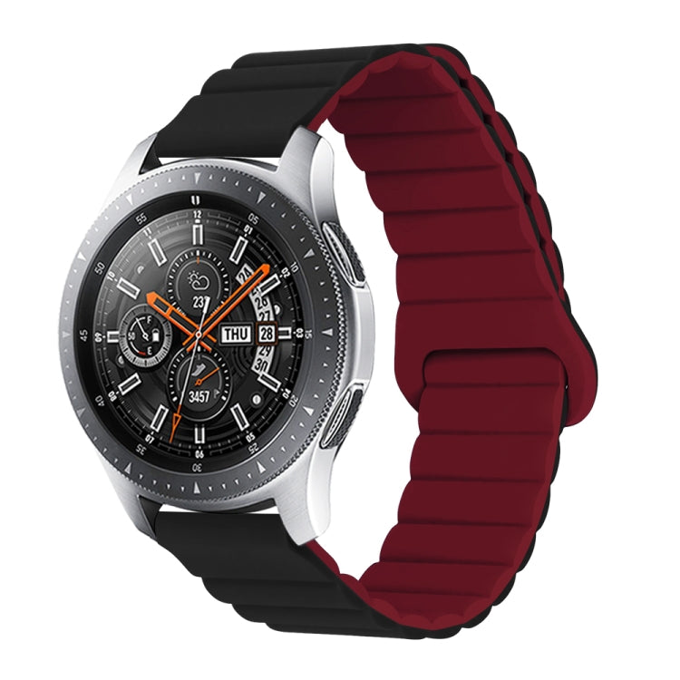 Wine red silicone watch band with reverse buckle and magnetic clasp, segmented links.