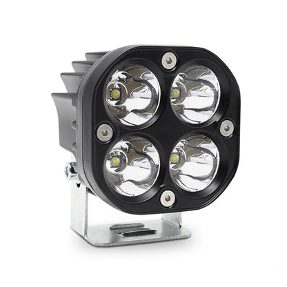 4-LED car spotlight with black housing and four round lens LEDs, front-mounted bracket