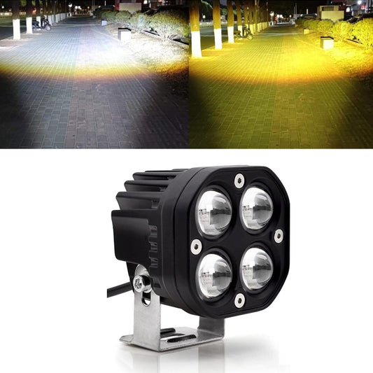Dual-color 3 inch LED car spotlight with four lenses and two-tone beam on ground