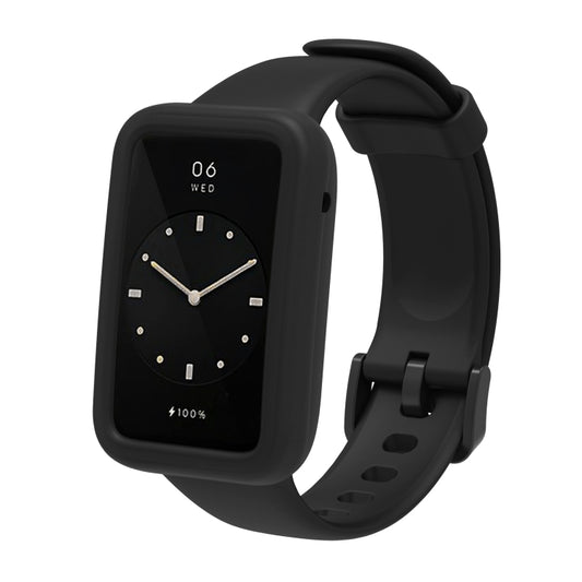 Silicone adjustable watch band in black with perforated strap and buckle clasp